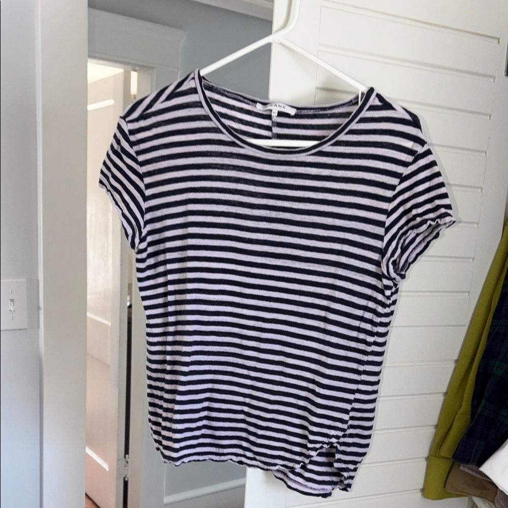 Frame Denim Navy and White Striped Tee